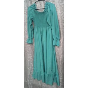 Green Women's Peasant Boho Off Shoulder Long‎ Sleeve Dress Large